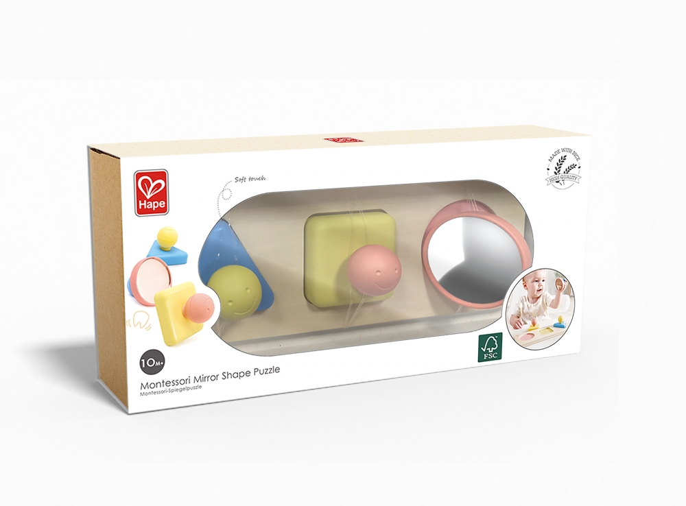 Montessori Educational Sensory Toy, Hape, Mirror Shapes, 24,6 x 6 x 8,8 cm