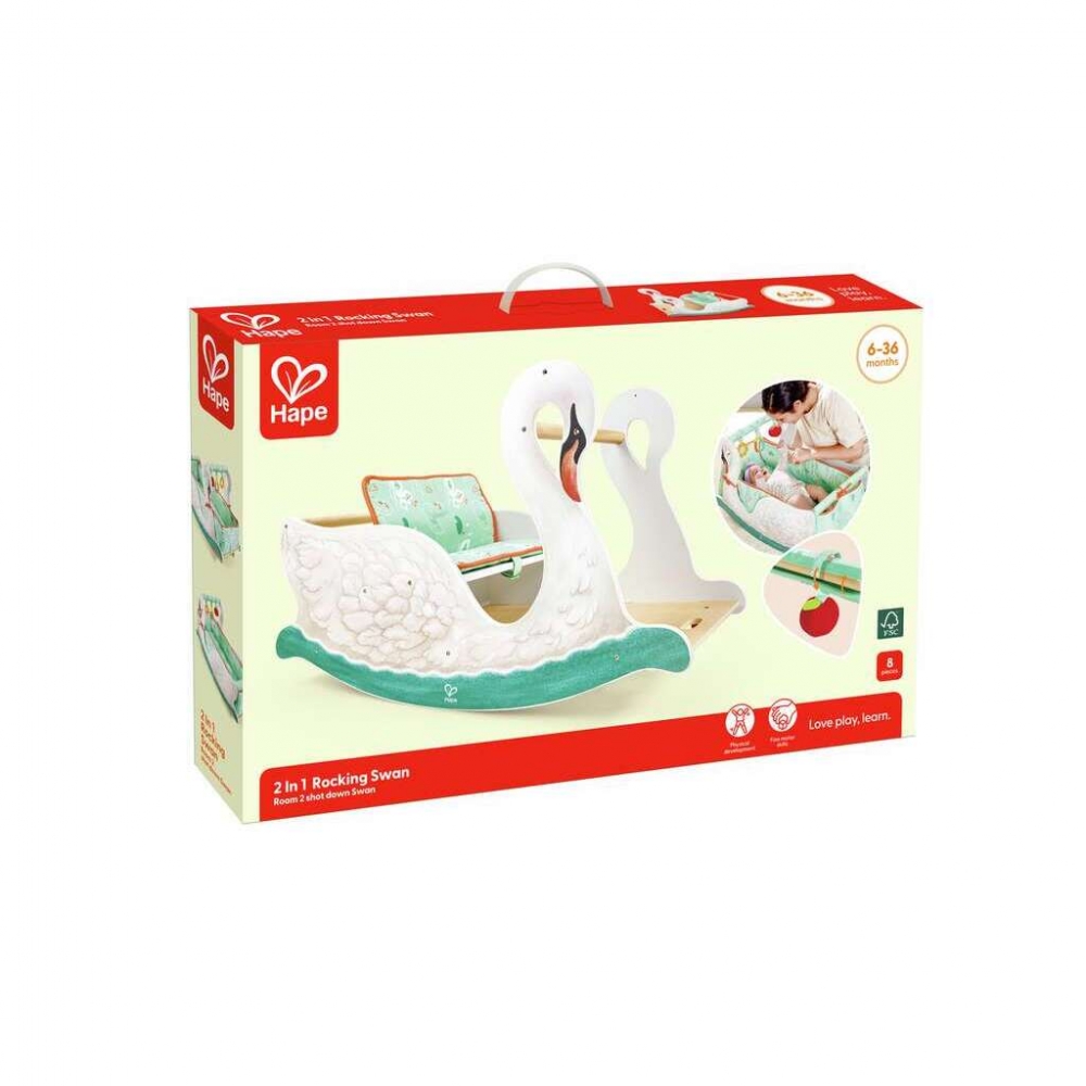 Hape 2 in 1 ξύλινη κούνια, κύκνος, 82,4 x 50,4 x 38,4 cm.