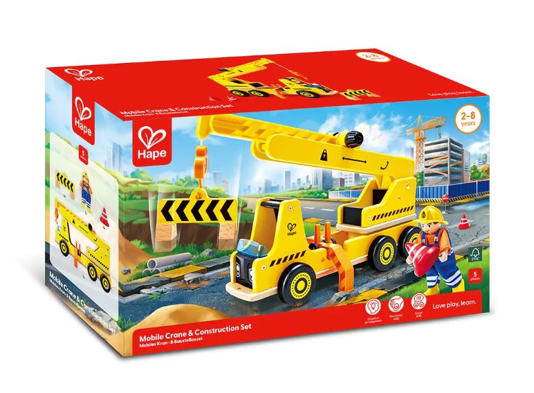 Παιδικό ξύλινο σετ, Hape, Κινητός γερανός, 5 τεμάχια