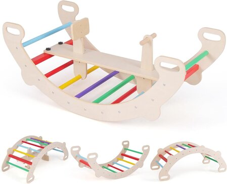 Ξύλινη κούνια climber "Rainbow" 4in1, Costway