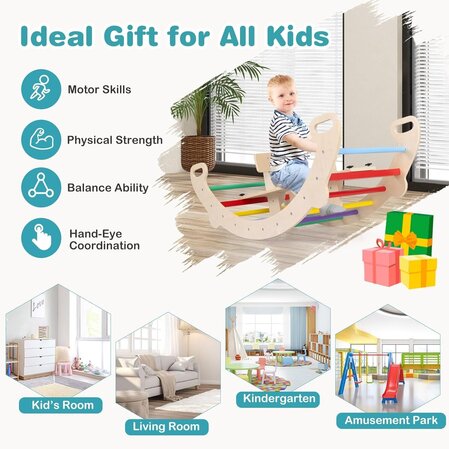 Ξύλινη κούνια climber "Rainbow" 4in1, Costway