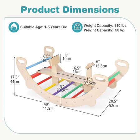 Ξύλινη κούνια climber "Rainbow" 4in1, Costway
